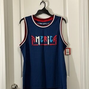 Mossimo Supply Co. Navy Graphic Tank Top